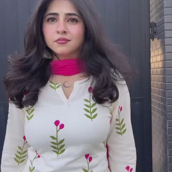 Farsh Pink_flower cotton_kurta_set 