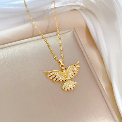 RAIRA Modern Style Classic Style Eagle 304 Stainless Steel Copper 18K Gold Plated Zircon Pendant Necklace