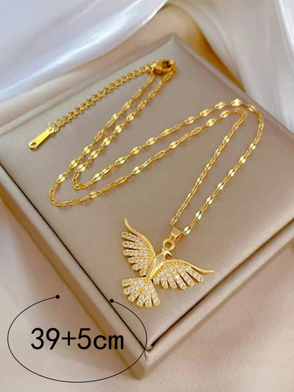 RAIRA Modern Style Classic Style Eagle 304 Stainless Steel Copper 18K Gold Plated Zircon Pendant Necklace