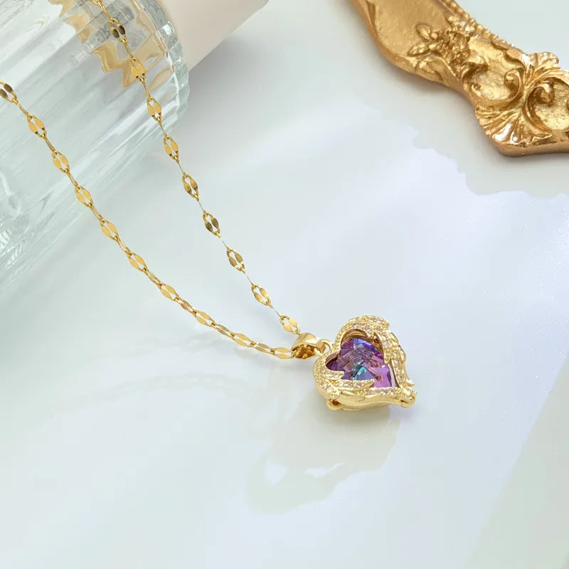 RAIRA 18K Gold Plated Colorful Crystal Diamond Ocean Heart Angel Wings Pendant Women Fashion Jewelry Necklaces