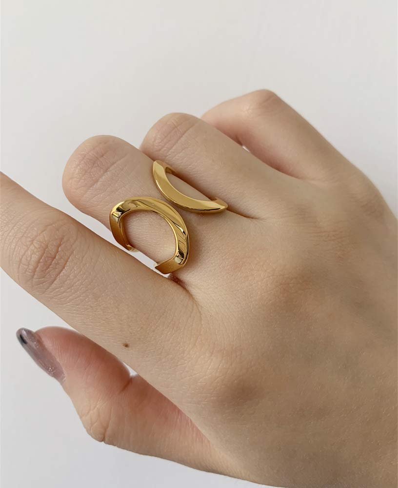 RAIRA Minimalist Butterfly Open Ring for Women Girls Stainless Steel Statement Expandable Double Wave Band Thumb Finger Best Friend Rings Comfort Fit