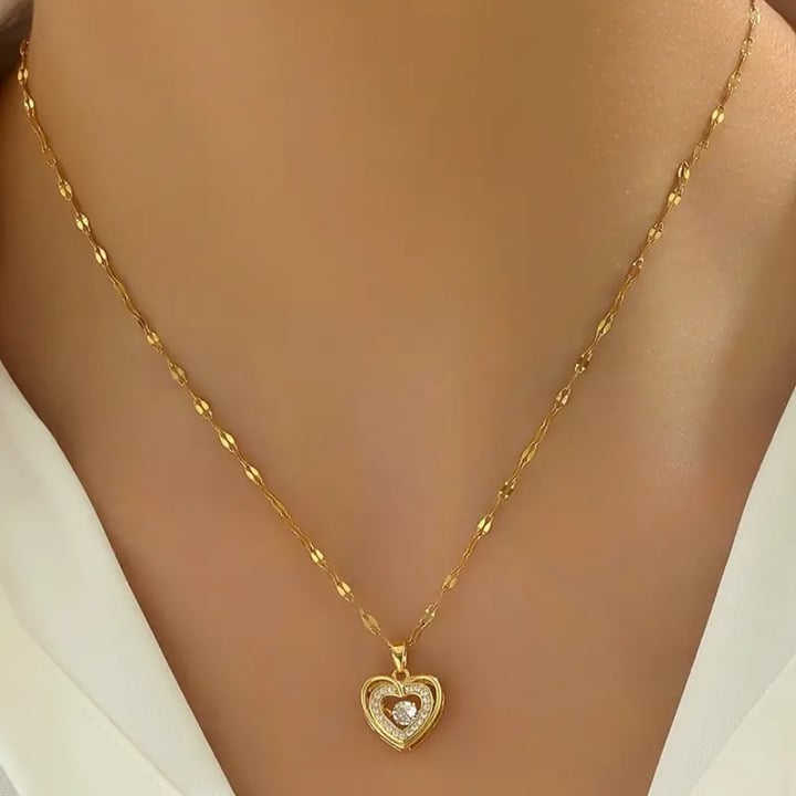 RAIRA Pure Gold  plated Double layer Heart Love Necklace with stone , Titanium steel Pendant For Women & Girl's 💓💓
