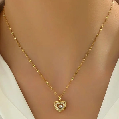 RAIRA Pure Gold  plated Double layer Heart Love Necklace with stone , Titanium steel Pendant For Women & Girl's 💓💓