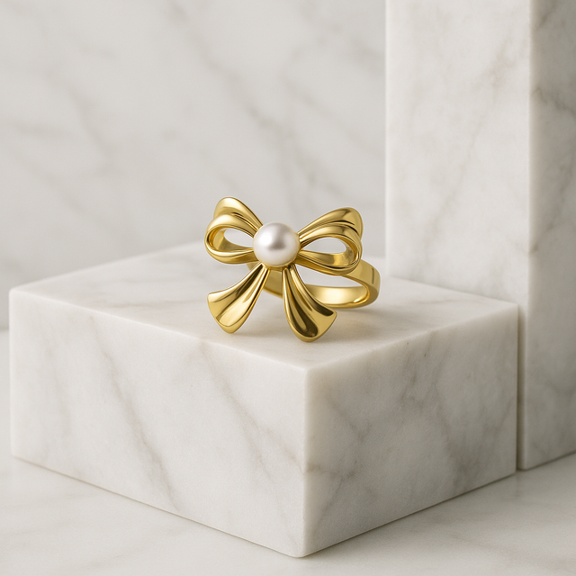 Raira Gold plated Bow Pearl Ring 🎀