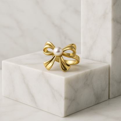 Raira Gold plated Bow Pearl Ring 🎀