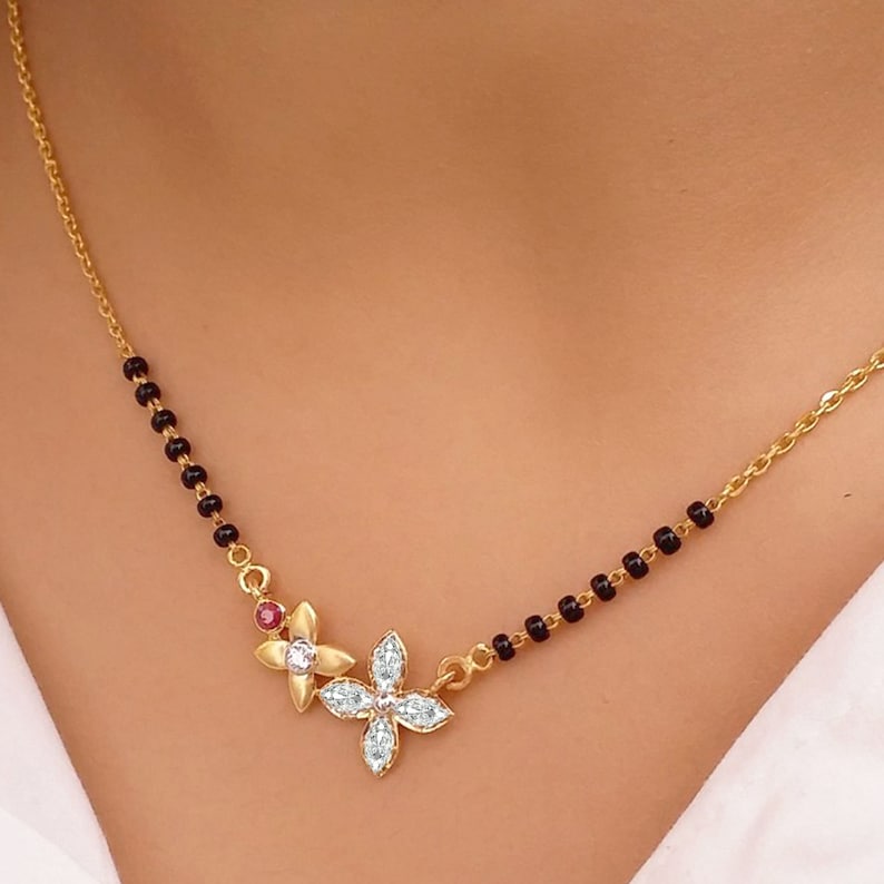 RAIRA American Dimond gold plated / brass Cz Stone Studded Beaded Mangalsutra