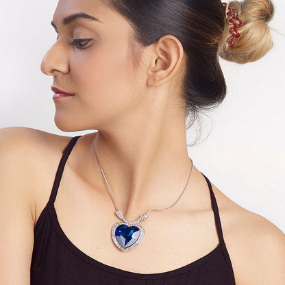 Heart of Ocean Pendant Crystal Gemstone Pendant Silver Chain Necklace for Women Girls