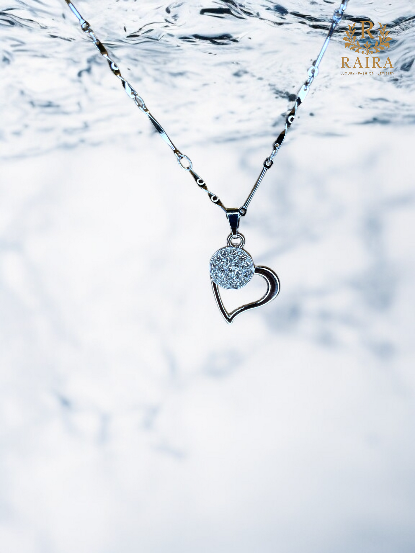 RAIRA Silver Plated Heart Shape  Water Pendant For Women & Girl's