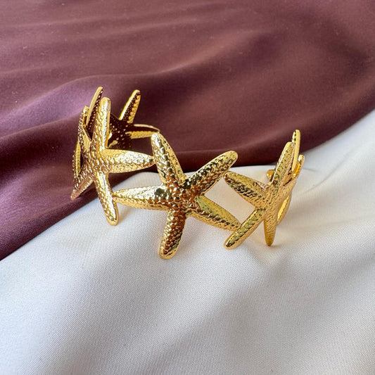 RAIRA Golden Tone Starfish Open Cuff Bracelet for Women & Girl's