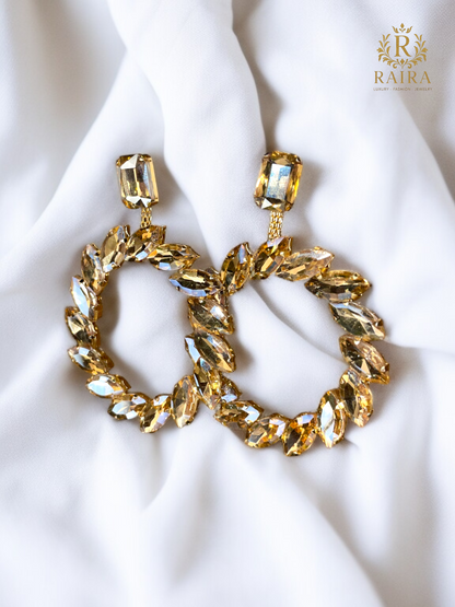 RAIRA Women Party wear westren Crystal Hoop Earring | Golden for Women & Girls