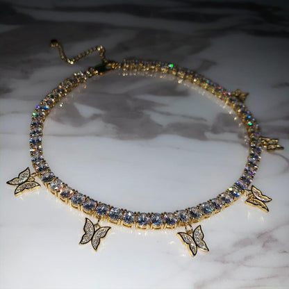 RAIRA Stainless Steel Gold plated Butterfly Crystal Necklace For Women & Girls