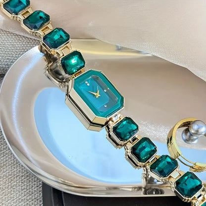 RAIRA Women's Emerald Green Square Watch with Golden-Tone Zinc Alloy Case & -Accented Bracelet Band - Quartz Movement,
