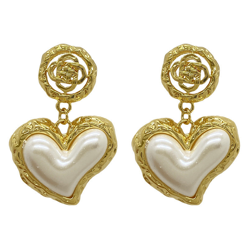 RAIRA 1 Pair Vintage Style Heart Shape Plating Inlay Alloy Artificial Pearls Drop Earrings Gold plated For women & Girl's