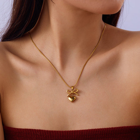 RAIRA Bow-Heart Linked Necklace for Women & Girls | Anti-Tarnish Waterproof Jewelry | Birthday, Anniversary & Wedding Gift for Wife, Mother, Sister