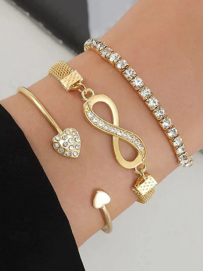 RAIRA Set of 3 Multilayer Charm Bangle Gold Plated Bracelet Adjustable for Women and Girls (Golden)