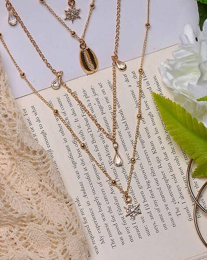 RAIRA Fashion Elegant Crystal Pendant Necklace Retro Multi-Layer Necklaces Women & Girl's Jewelery Accessories (Golden
