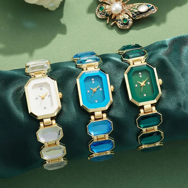 RAIRA Women's Emerald Green Square Watch with Golden-Tone Zinc Alloy Case & -Accented Bracelet Band - Quartz Movement,