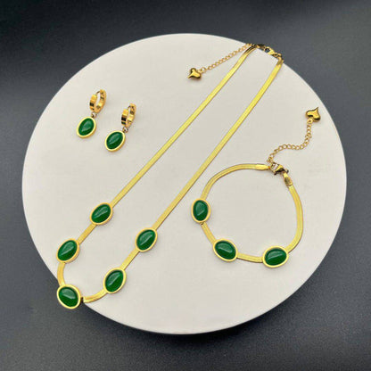 RAIRA Round Gemstone Jewellery Set Necklace Bracelet Earrings Snake Chain Women's Jewellery Elegant Classic
