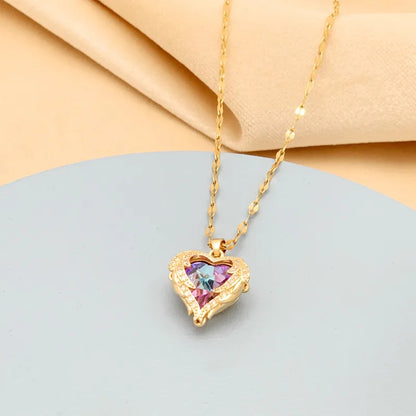 RAIRA 18K Gold Plated Colorful Crystal Diamond Ocean Heart Angel Wings Pendant Women Fashion Jewelry Necklaces
