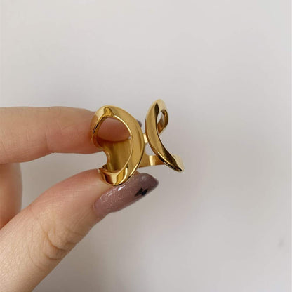 RAIRA Minimalist Butterfly Open Ring for Women Girls Stainless Steel Statement Expandable Double Wave Band Thumb Finger Best Friend Rings Comfort Fit
