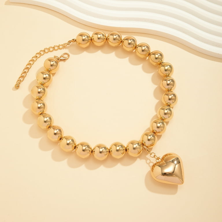 RAIRA Ball Beaded Chain and Heart Pendant Necklace for Women Trendy Choker