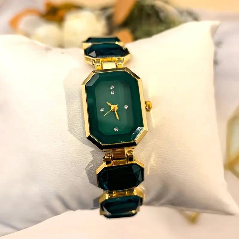 RAIRA Women's Emerald Green Square Watch with Golden-Tone Zinc Alloy Case & -Accented Bracelet Band - Quartz Movement,