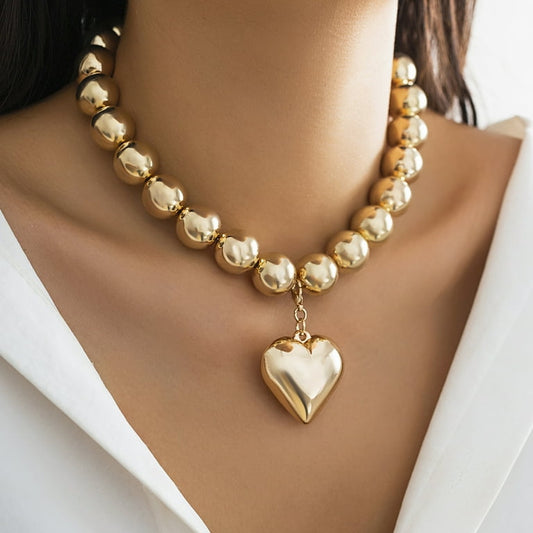 RAIRA Ball Beaded Chain and Heart Pendant Necklace for Women Trendy Choker
