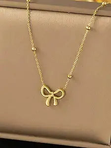 RAIRA Gold Plated Bow Pendant Necklace | Anti-Tarnish Minimalist Jewelry for Women Girls
