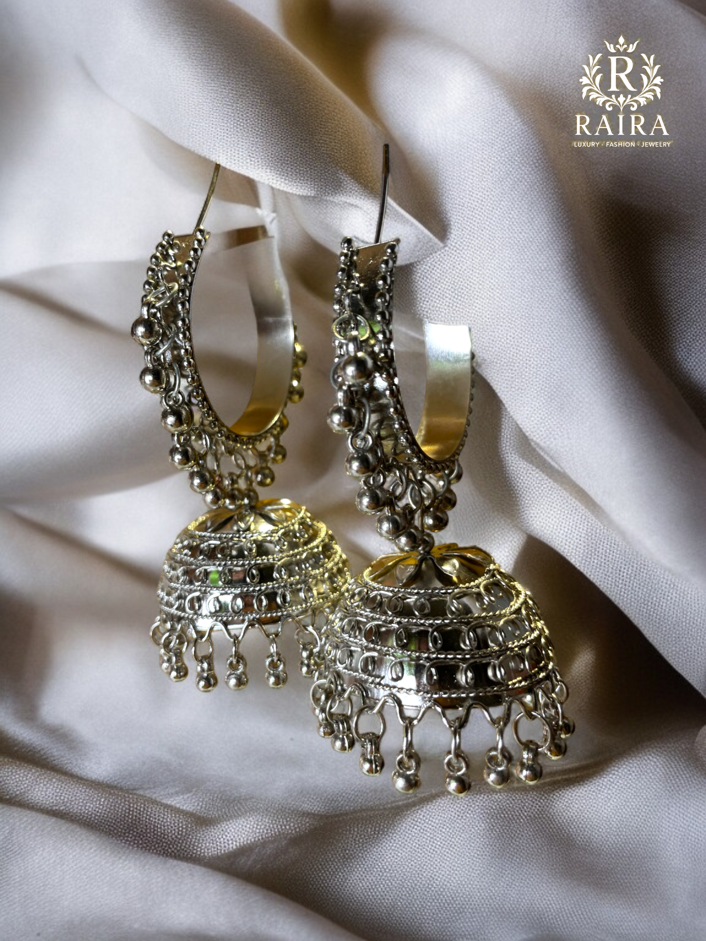 RAIRA Oxidised Silver Bali Jumbo Jhumki or Jhumka Earrings for Women & Girls.