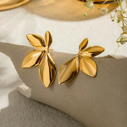 RAIRA Gold Plated Stainless Steel Petal Half Flower Stud Earrings - Golden For Women & Girls