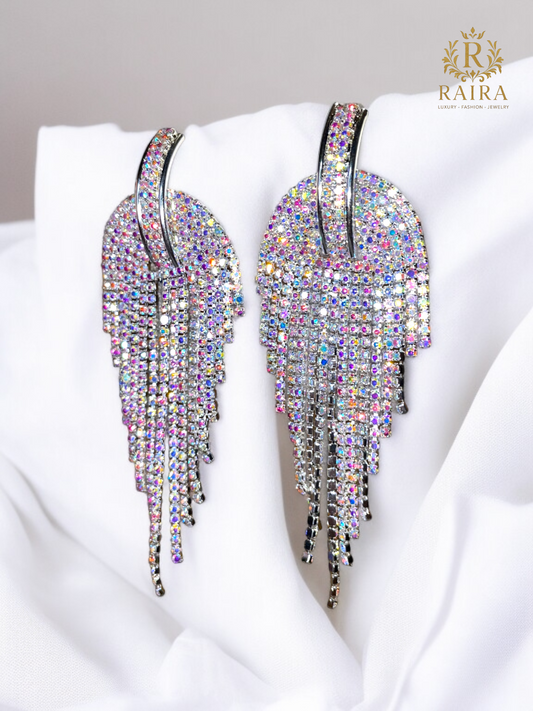 RAIRA Shine Geometric Rhinestone Drop Earrings Chain Dangle Statement Long Tassel for Women & Girls