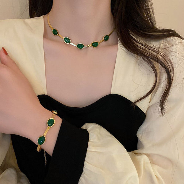 RAIRA Round Gemstone Jewellery Set Necklace Bracelet Earrings Snake Chain Women's Jewellery Elegant Classic
