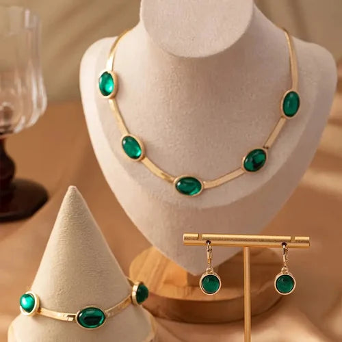 RAIRA Round Gemstone Jewellery Set Necklace Bracelet Earrings Snake Chain Women's Jewellery Elegant Classic