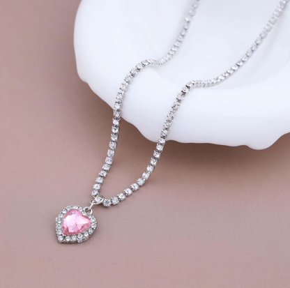 RAIRA Sweet Heart Shape Alloy Inlay Zircon Women's Pendant Necklace