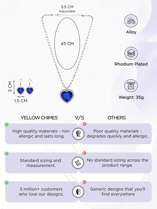 RAIRA Titanic Blue Ocean Heart Crystal Pendant Set for Girls and Women Valentine Special