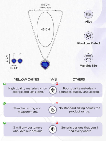 RAIRA Titanic Blue Ocean Heart Crystal Pendant Set for Girls and Women Valentine Special