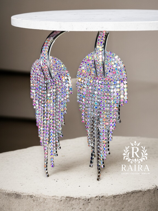 RAIRA Shine Geometric Rhinestone Drop Earrings Chain Dangle Statement Long Tassel for Women & Girls