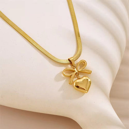 RAIRA Bow-Heart Linked Necklace for Women & Girls | Anti-Tarnish Waterproof Jewelry | Birthday, Anniversary & Wedding Gift for Wife, Mother, Sister