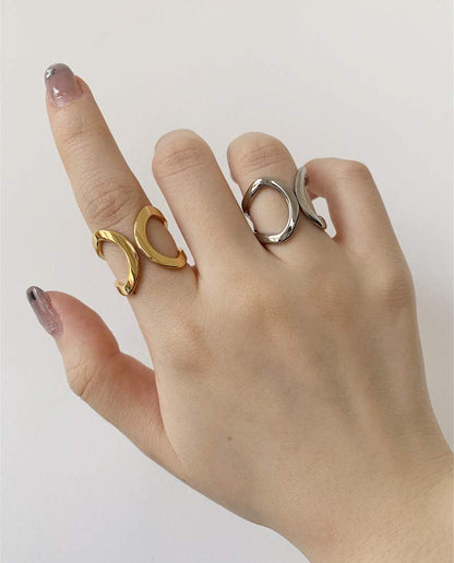 RAIRA Minimalist Butterfly Open Ring for Women Girls Stainless Steel Statement Expandable Double Wave Band Thumb Finger Best Friend Rings Comfort Fit