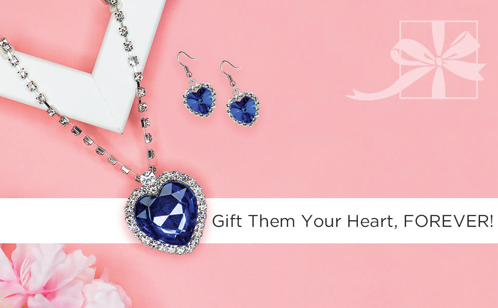 RAIRA Titanic Blue Ocean Heart Crystal Pendant Set for Girls and Women Valentine Special