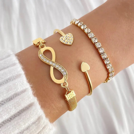 RAIRA Set of 3 Multilayer Charm Bangle Gold Plated Bracelet Adjustable for Women and Girls (Golden)