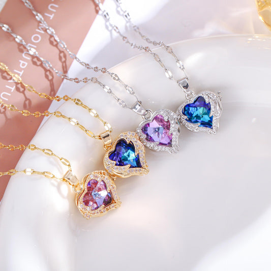 RAIRA 18K Gold Plated Colorful Crystal Diamond Ocean Heart Angel Wings Pendant Women Fashion Jewelry Necklaces