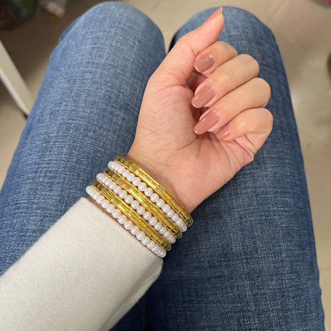 RAIRA Golden Pearl Spiral Boho Chic Bangle for Girls/Women