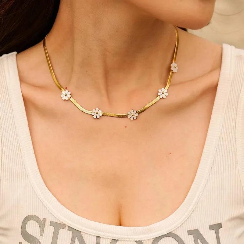 RAIRA  Gold Plated Flower Chain Stainless Steel Tarnish Free Necklace