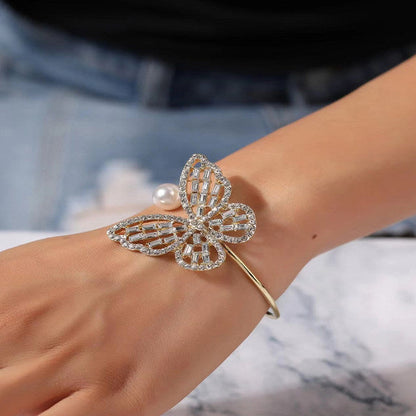 RAIRA Rhinestone Butterfly Cuff Bracelet Bangle Jewelry for Women,