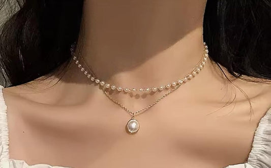 RAIRA Pack Of 2 Charming Gold and Silver Plated Double Layered Pendant Necklace for Women and Girls