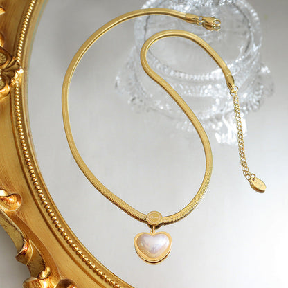 RAIRA Korean Style Heart Pearl Pendant Necklace, Gold Plated Snake Chain | Women's Necklace