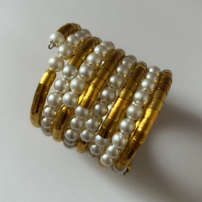 RAIRA Golden Pearl Spiral Boho Chic Bangle for Girls/Women