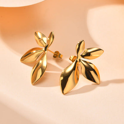 RAIRA Gold Plated Stainless Steel Petal Half Flower Stud Earrings - Golden For Women & Girls