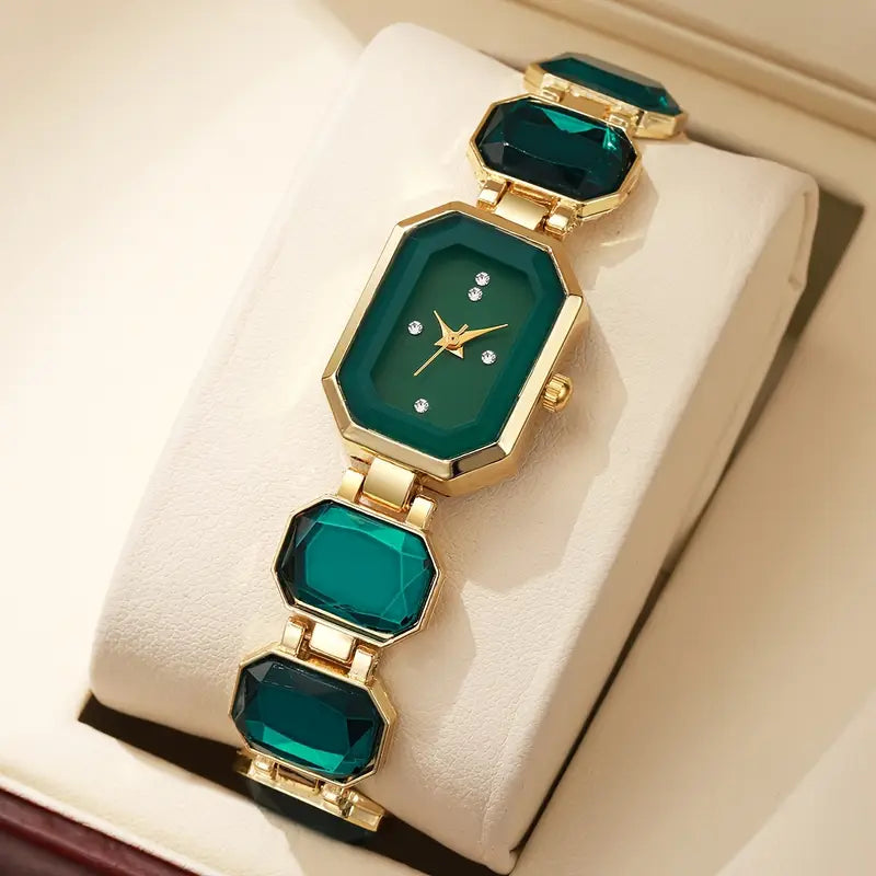 RAIRA Women's Emerald Green Square Watch with Golden-Tone Zinc Alloy Case & -Accented Bracelet Band - Quartz Movement,